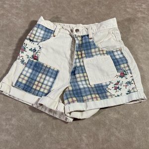 Michael G Patch Floral White Jean Shorts Made in USA sz 9